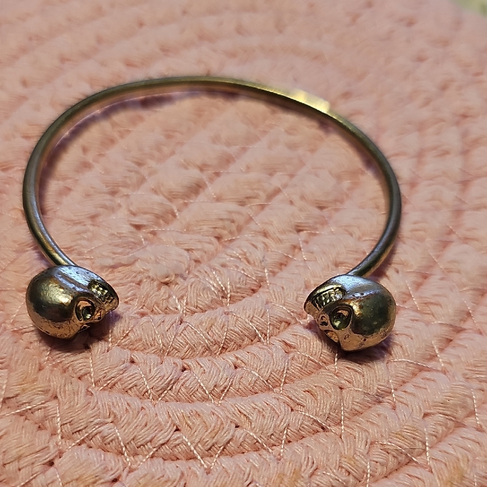 Silver Skull Open Bangle Bracelet